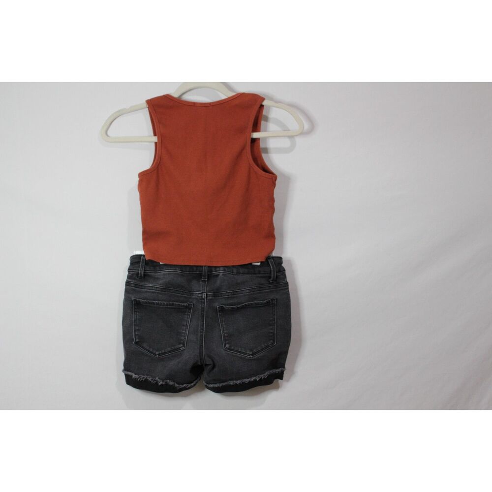 Tween Outfit Distressed Jean‎ shorts trendy tank 90's grunge Y2K sz10 - Picture 2 of 8